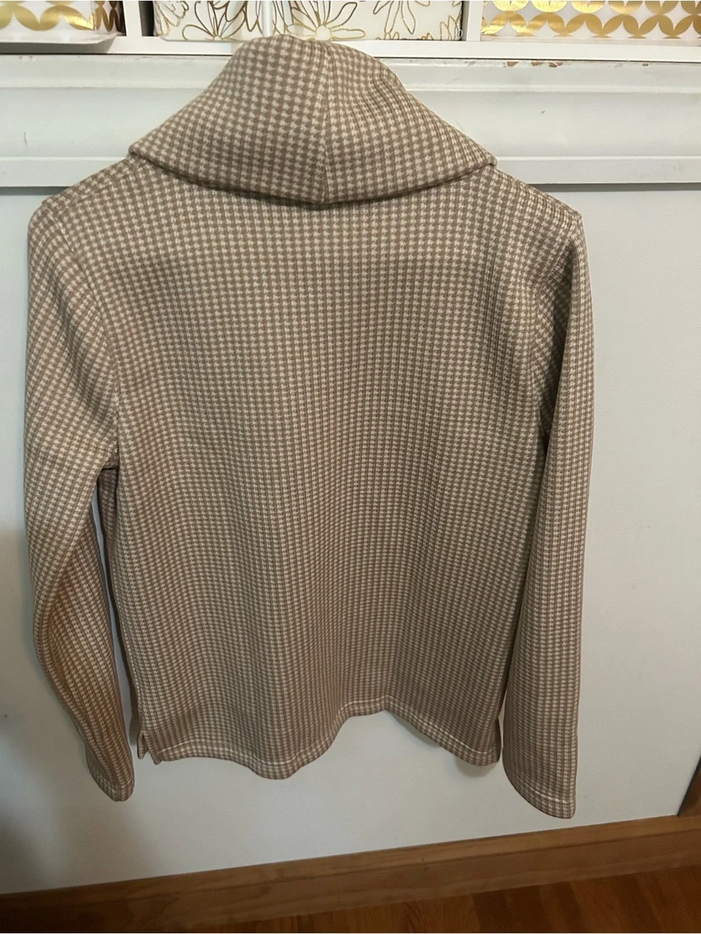 J. Crew Tan and Cream Houndstooth Cowl Neck Sweater